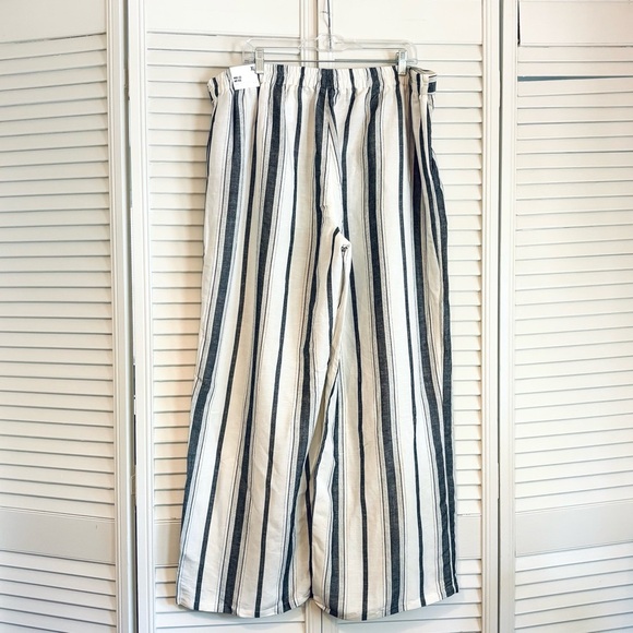 NEW Express Linen Cotton Blend Wide Leg Striped Pants White Gray Size XL - Picture 4 of 8